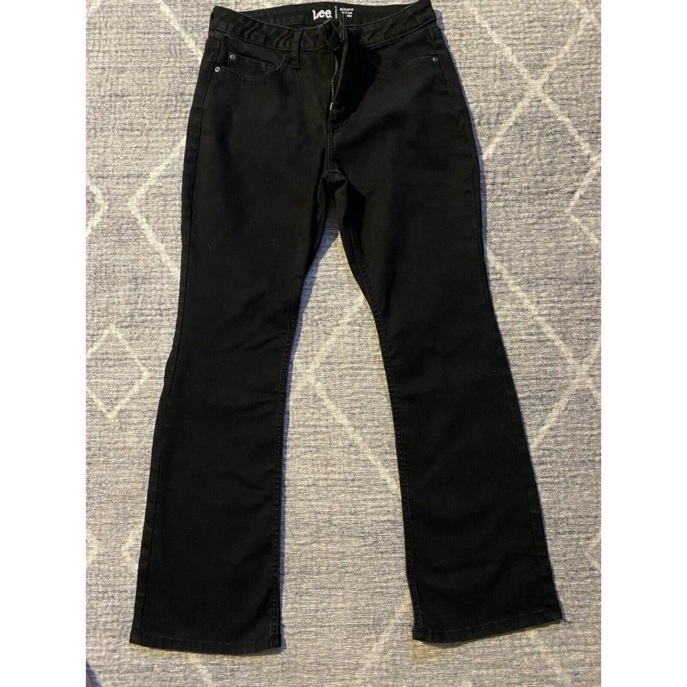 Lee Jeans 8P Womens Boot Cut Regular Fit Mid Rise Dark Wash Black Denim